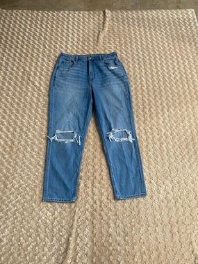 American Eagle Outfitters women size 14 blue Distressed Mom jeans